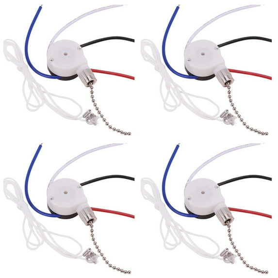 4X Ceiling Fan Switch Kit 3 Speed 4 Wire, Zipper Speed Control Switch, ZE-208S Pull Wire Switch with Rope Silver