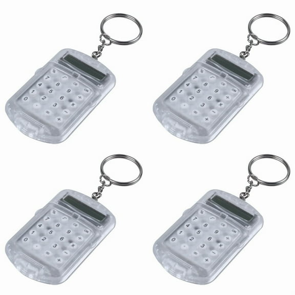 4X Clear Plastic Casing 8 Digits Electronic Mini Calculator W Keychain