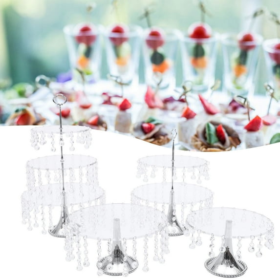 4X Crystal Silver Cake Stands Set, Decorative Metal Cake Holder, Serving Plate Dessert Table Display, Cupcake Stand Wedding Party Metal Crystal Dessert Plate for Wedding Brithday Party Decor