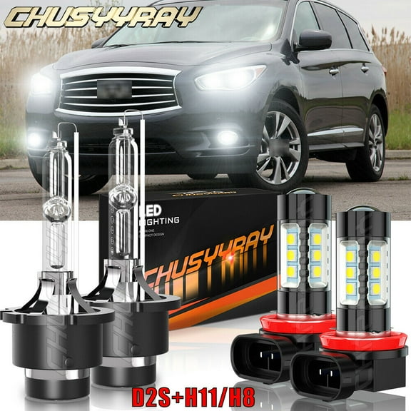 4X D2S+H11/H8/H9 for Infiniti Jx35 2013 D2S+H11 Hid Headlight Low Beam LED Fog Light Bulbs Kit