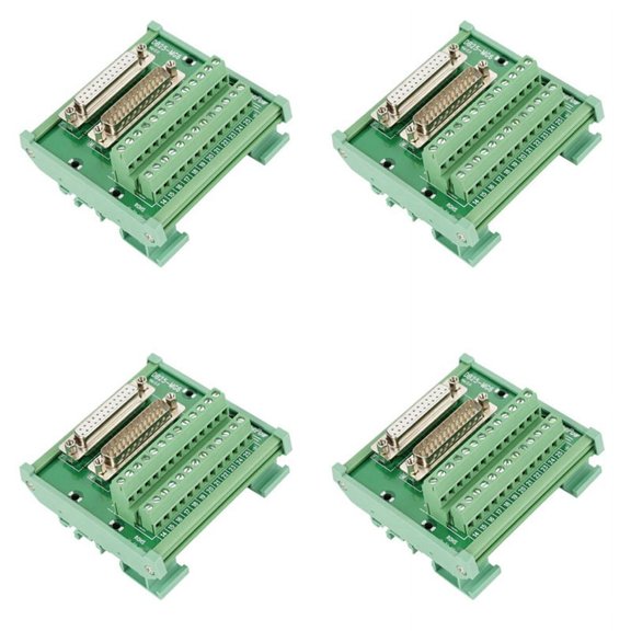 4X DB25 DIN Rail Mount Interface Module Male/Female Connector Breakout Board,4 x Terminal Board 4 x Bracket,Green