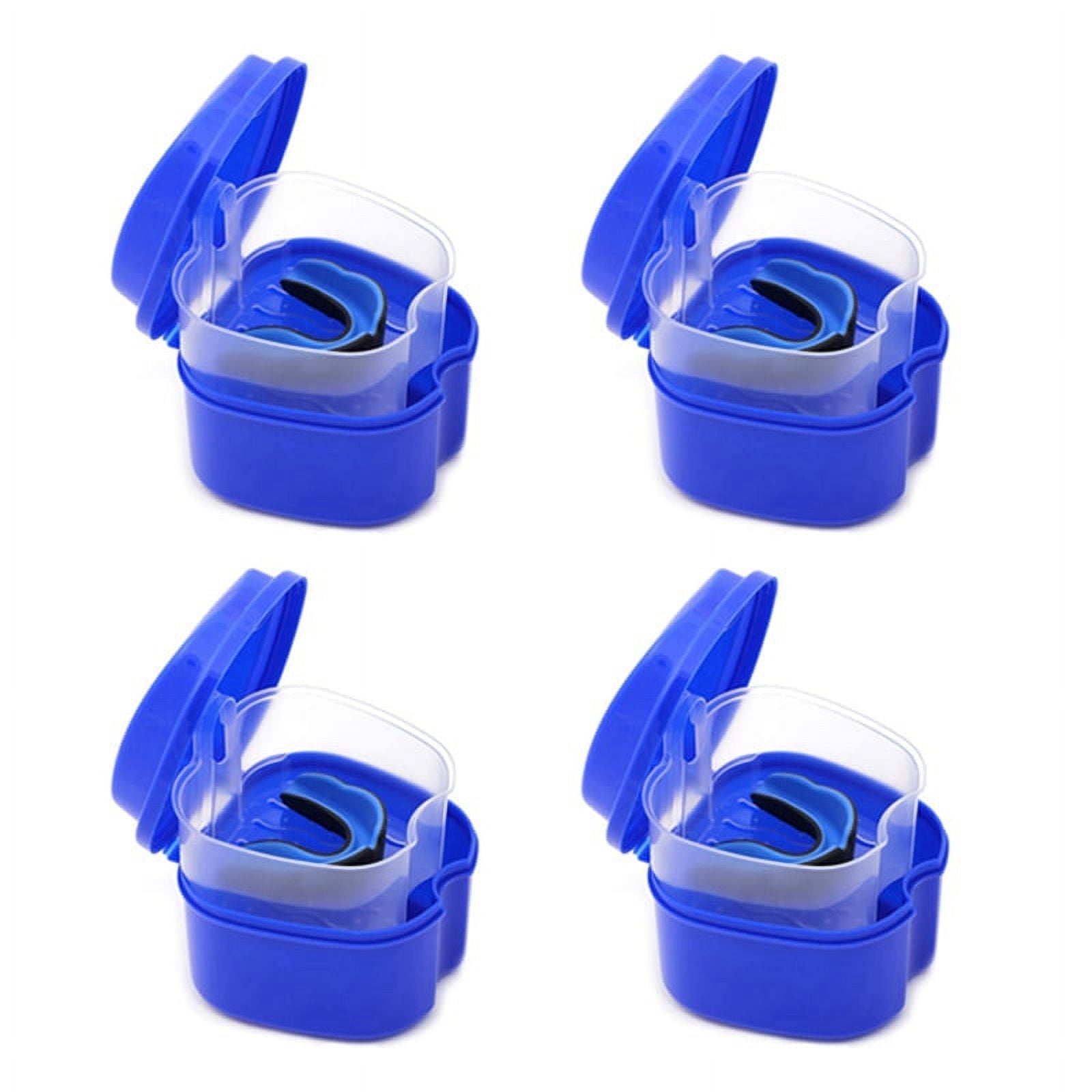 4X Dark Blue Denture Case, Denture Cup with Strainer, Denture Bath Box