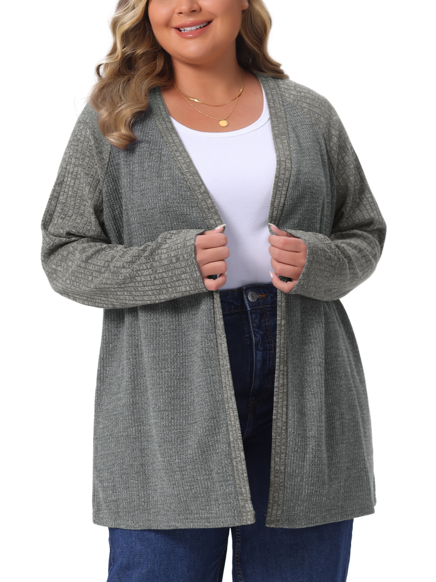 DARING DIVA Women's Plus Open Front Long Sleeve Lightweight Cardigans 4X Dark Grey
