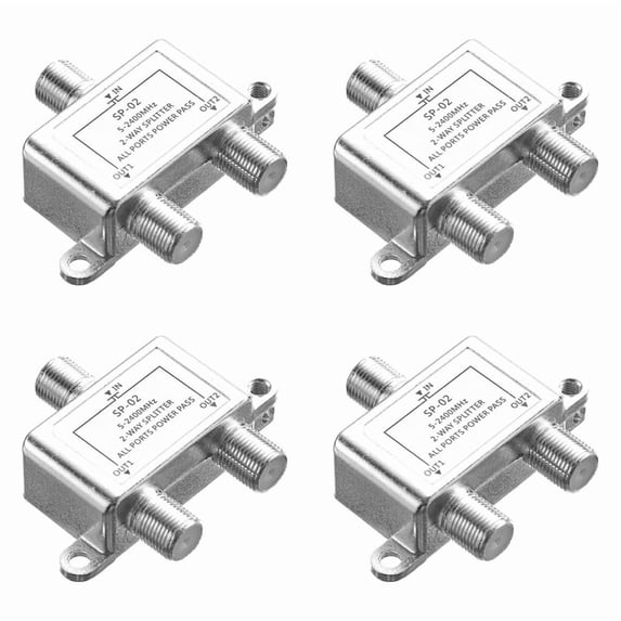 4X Digital 2 Way Coaxial Cable Splitter 5-2400MHz, RG6 Compatible, Work with Analog/Digital TV Connections and Internet