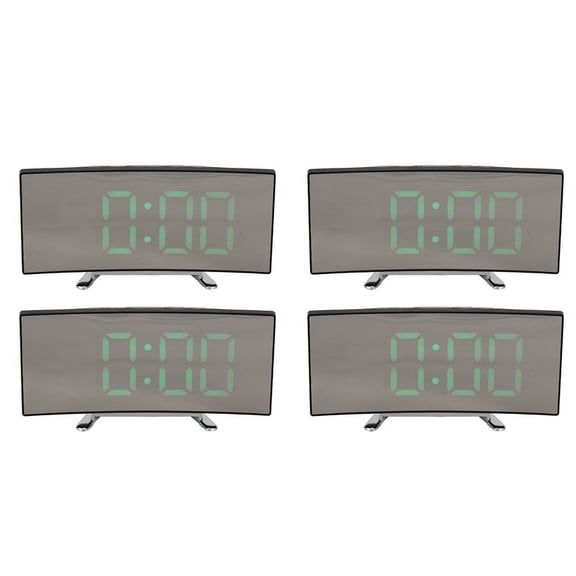 4X Digital Alarm Clock, 7 Inch Curved Dimmable LED Screen Digital Clock for Kids Bedroom, Green Number Clock