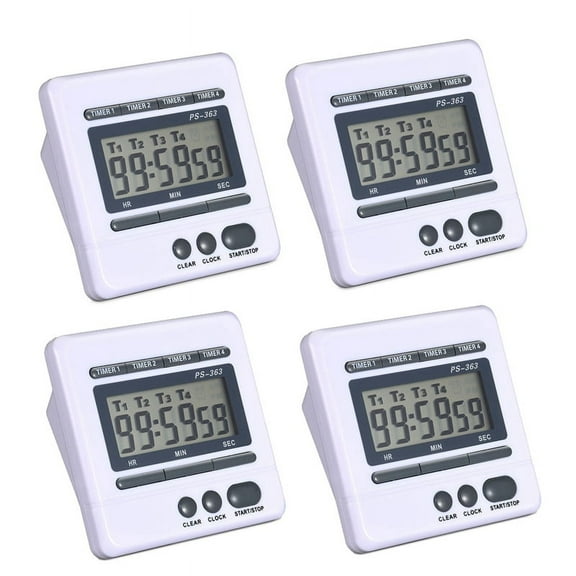 4X Digital Countdown 4 Channel Count Up Down Kitchen Cooking Clock