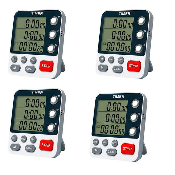 4X Digital Dual Kitchen Timer,3 Channels Count UP/Down Timer,Cooking Timer,Large Display,Loud Volume Alarm and Flashing