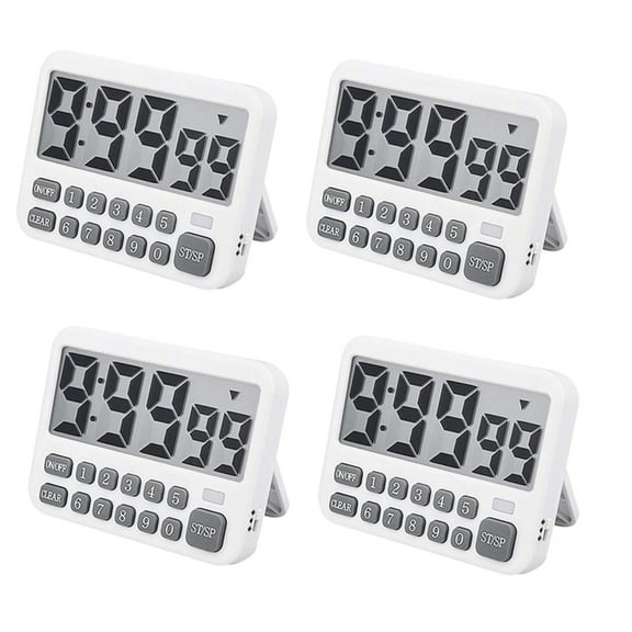 4X Digital Kitchen Timer, Large Display Cooking Timer Cycle Count Up/Down Timer with Digits Directly Input, Loud Alarm