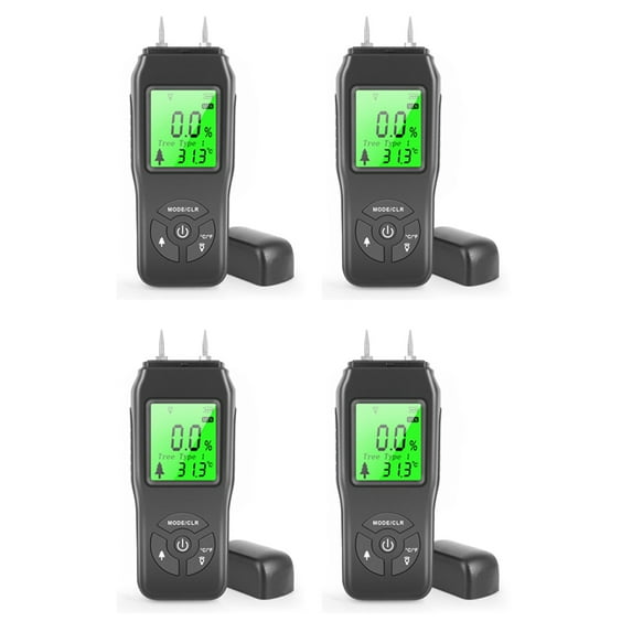 4X Digital Moisture Meter, Water Leak Detector, Moisture Tester, Pin Type, Backlit LCD Display,Wood Humidity Tester,4 x Digital Moisture Meter,Black