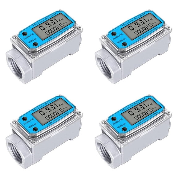 4X Digital Turbine Water Flow Meter Digital LCD Display with NPT Counter and FNPT Thread Gas Oil Fuel Flowmeter (1 Inch)
