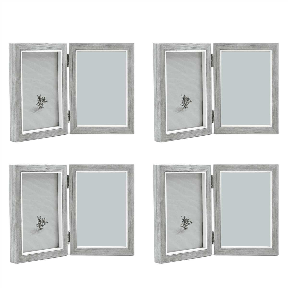 4X Double Picture Frame 4X6in Rustic Grey Photo Frames Wooden Hinged ...