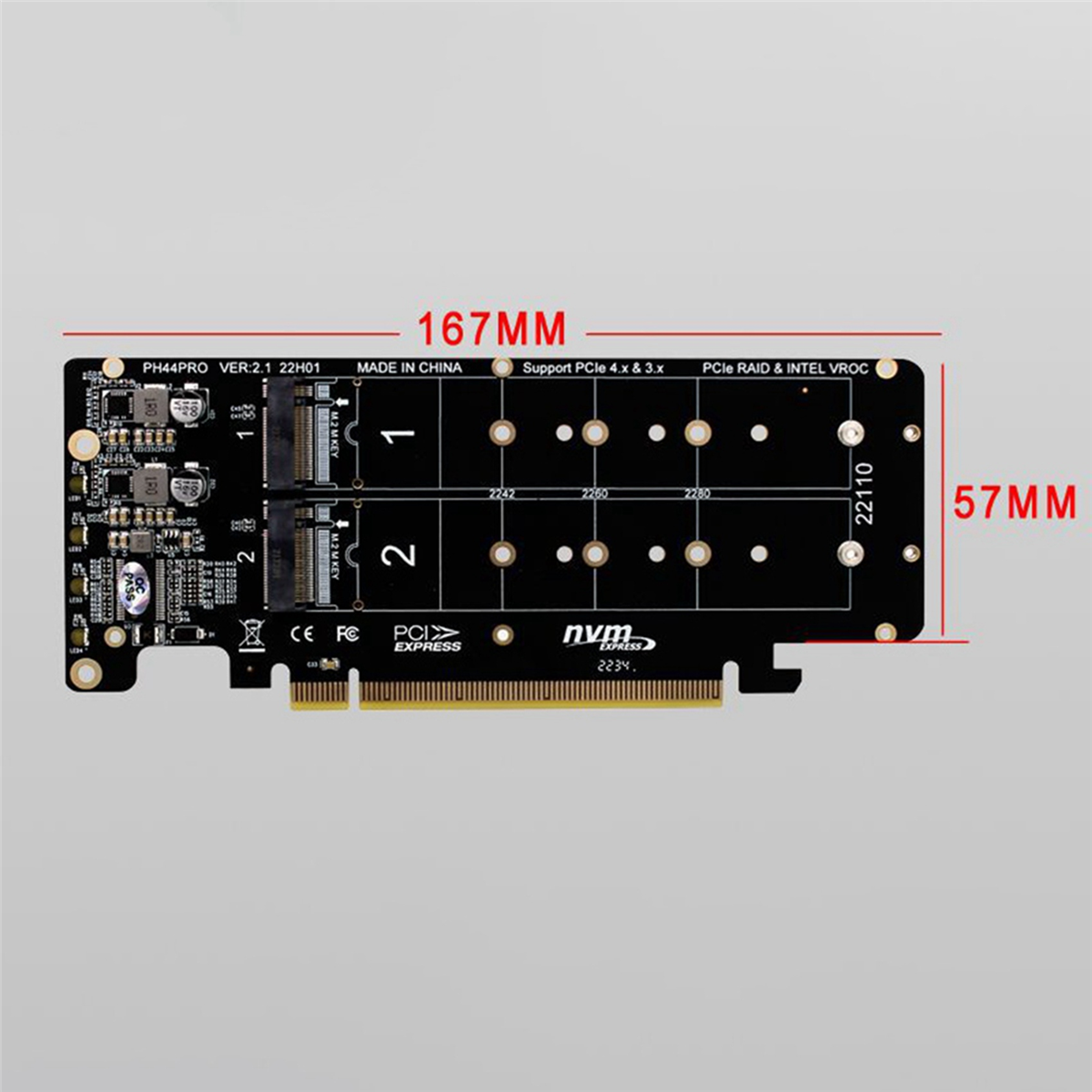 Carte RAID PCIe X16 Vers 4 Slots M.2 NVMe - Double Face, Support SSD M.2 22110, Pour Serveur 2U, Adaptateur Extension