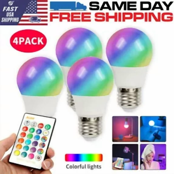 4X E26 Rgb Led Bulbs Magic Color Changing Lighting Decor Light Ir Remote Control