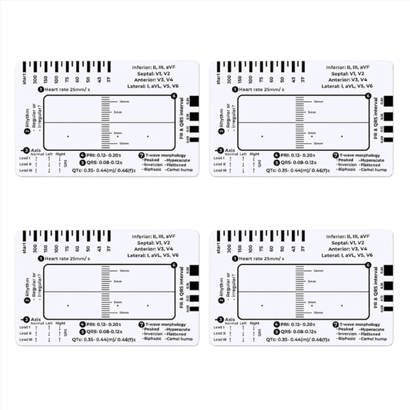 4X ECG 7 Step Ruler, Ruler for ECG/EKG Interpretation, Rapid and Quick Cardiac Analysis Measurement Tool