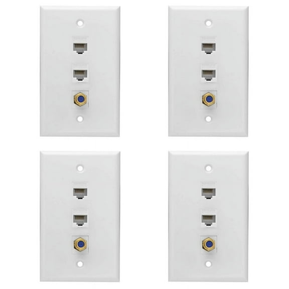 4X Ethernet Coax Wall Plate,2 Port Cat6 RJ45 and 1 Port F Type Connector Coax Female to Female Wall Plate,White
