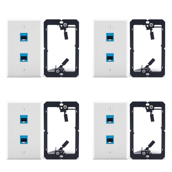 4X Ethernet Wall Plate with Low Voltage Mounting Bracket,Single Gang 2 Port Cat6 Ethernet Cable Wall Outlet
