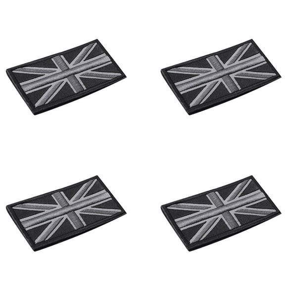 4X FASHION Union Jack UK Flag Badge Patch Stick Back 10cm x 5cm New, (Black/Gray)