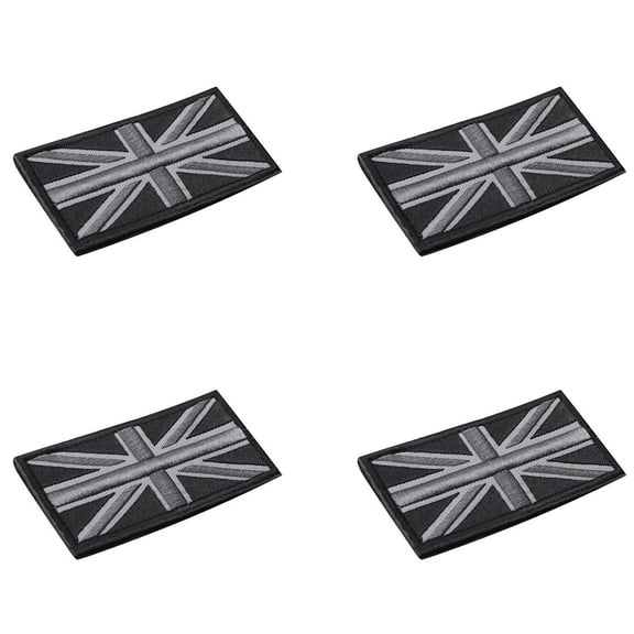 4X FASHION Union Jack UK Flag Badge Patch Stick Back 10cm x 5cm New, (Black/Gray)