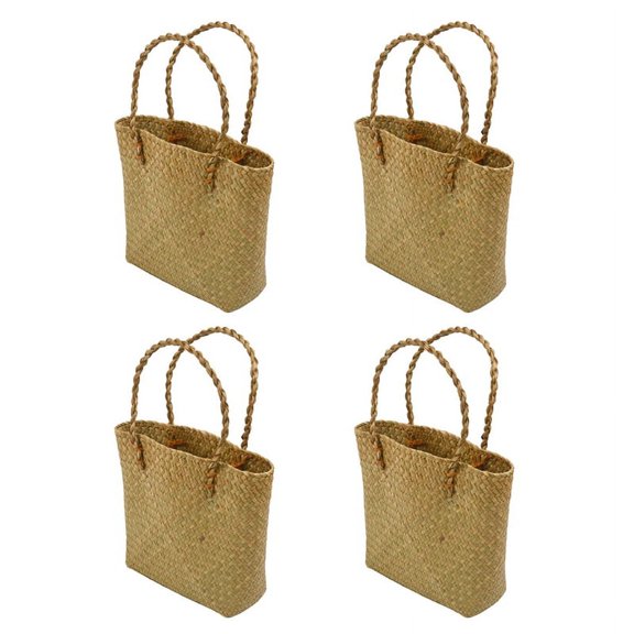 4X Fashion Straw Summer Women Beach Handbags Female Flap Handbags Lady Retro Rattan Handmade Tote Bag(Yellow)