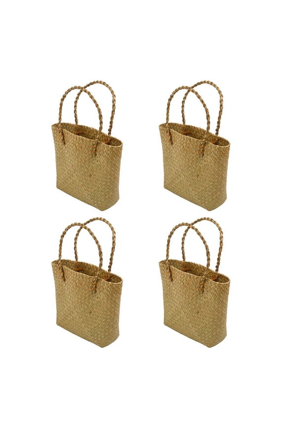 4X Fashion Straw Summer Women Beach Handbags Female Flap Handbags Lady Retro Rattan Handmade Tote Bag(Yellow)