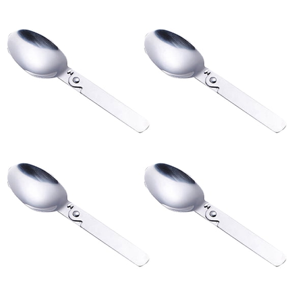 4X Folding Small Spoon Folding Tablespoon Portable Tableware Outdoor Camping Tableware Stainless Steel