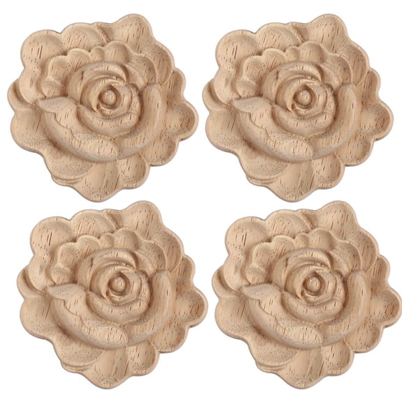 4X Furniture Wood Carving Appliques Vintage Nautical Decor Cabinet Door Solid Decals Flowers Pattern Carved Wooden