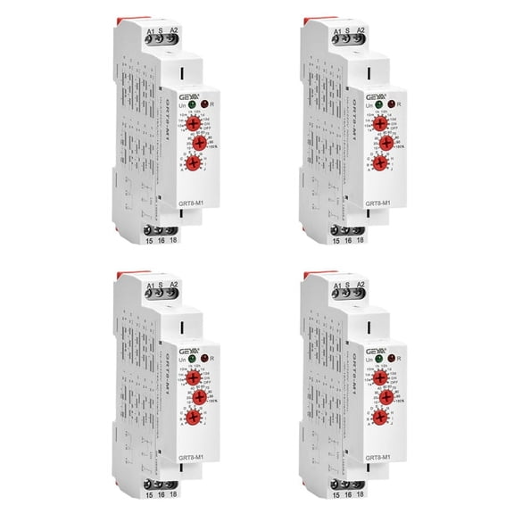 4X GRT8-M1 Delay Relay 16A AC/DC12V-240V Multifunction Din Rail Automatic Timer Relay