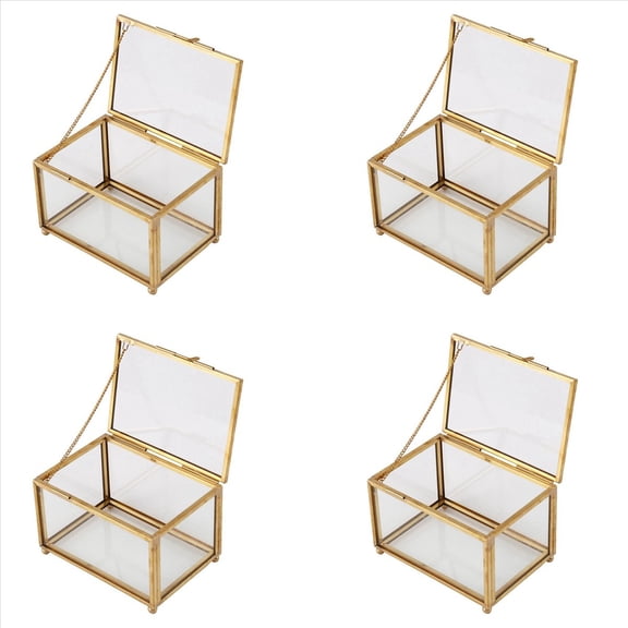 4X Geometric Glass Style Jewelry Box Table Container for Displaying Jewelry Keepsakes Home Decoration Plants Container,4 Piece x Terrarium Box,gold & transparent