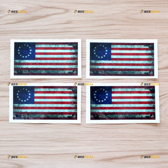 4X Glossy 4 Inches Betsy Ross Flag Decal Vinyl Sticker Car Laptop 1777-1795 American Subdued Distressed B
