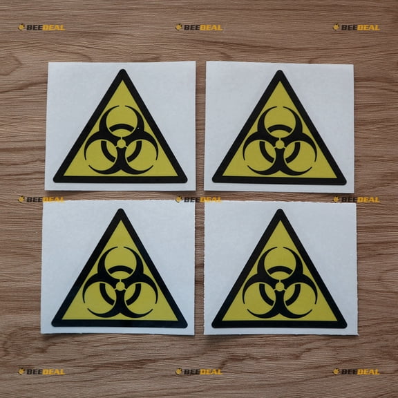 4X Glossy 4 Inches Biological Hazard Biohazards Symbol Triangle Decal Vinyl Sticker Car Laptop Window