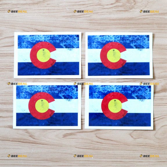 4X Glossy 4 Inches Colorado Flag CO Decal Sticker US State Distressed Decal Vinyl Sticker Car Laptop Window
