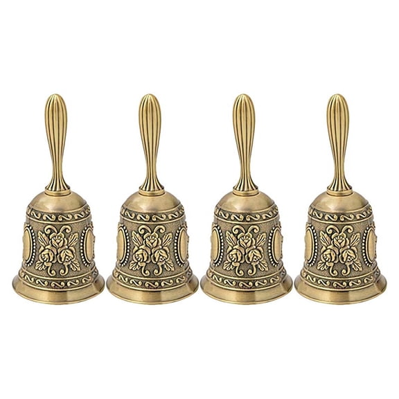 4X Hand Bell, Metal Tone Hand Hold Service Call Bell Desktop Bell Tea Dinner Bell Game Bell, Gold,4 x Hand Bell,Gold
