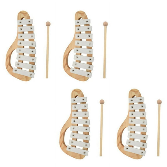 4X Hand Knock Xylophone Glockenspiel with Mallets 8 Tones Aluminum Sheet Wooden Musical Instrument Preschool Toy