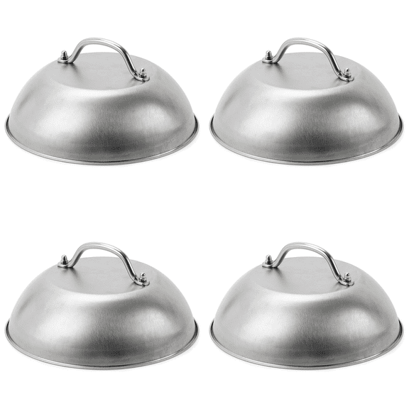 4X Heavy Duty 9in Wide Smashed Burger Melting Cheese Dome Cover Stainless Steel Basting Steaming Cover,4x griddle cover,Silver