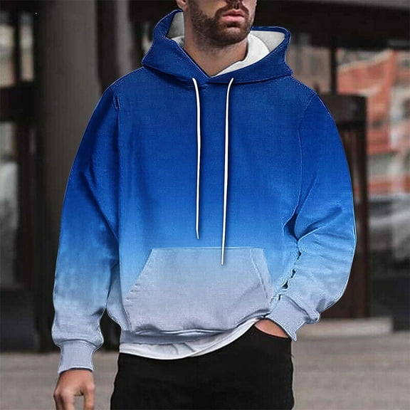 4X Hoodies & Sweatshirts for Men Big and Tall M-4XL Pullover Long Sleeve Hoodie with Pocket Mens Plus Size Gradient Printed Sweatshirt Tops