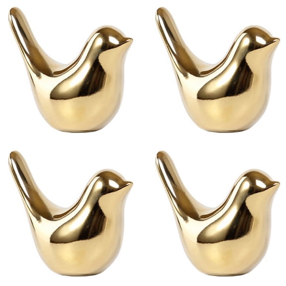 4X House Figurines Modern Ceramic Bird Statues Animal Sculpture Crafts Gold Ceramic -S