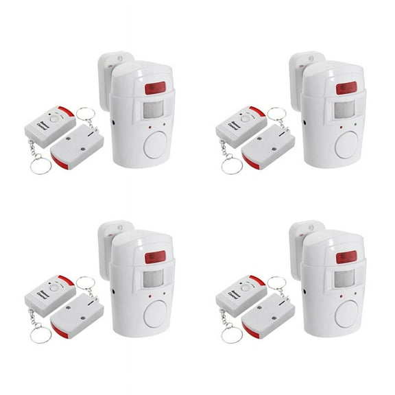 4X Infrared Motion Sensor Alarm - Burglar Alarm with 2 Remote Controls, Suitable for Home/Garages/Shops