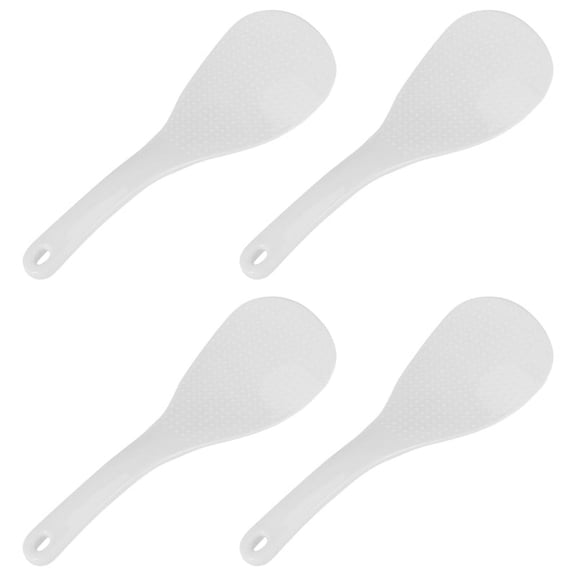 4X Kitchen Dotted White Plastic Flat Rice Scoop Paddle Meal Spoon