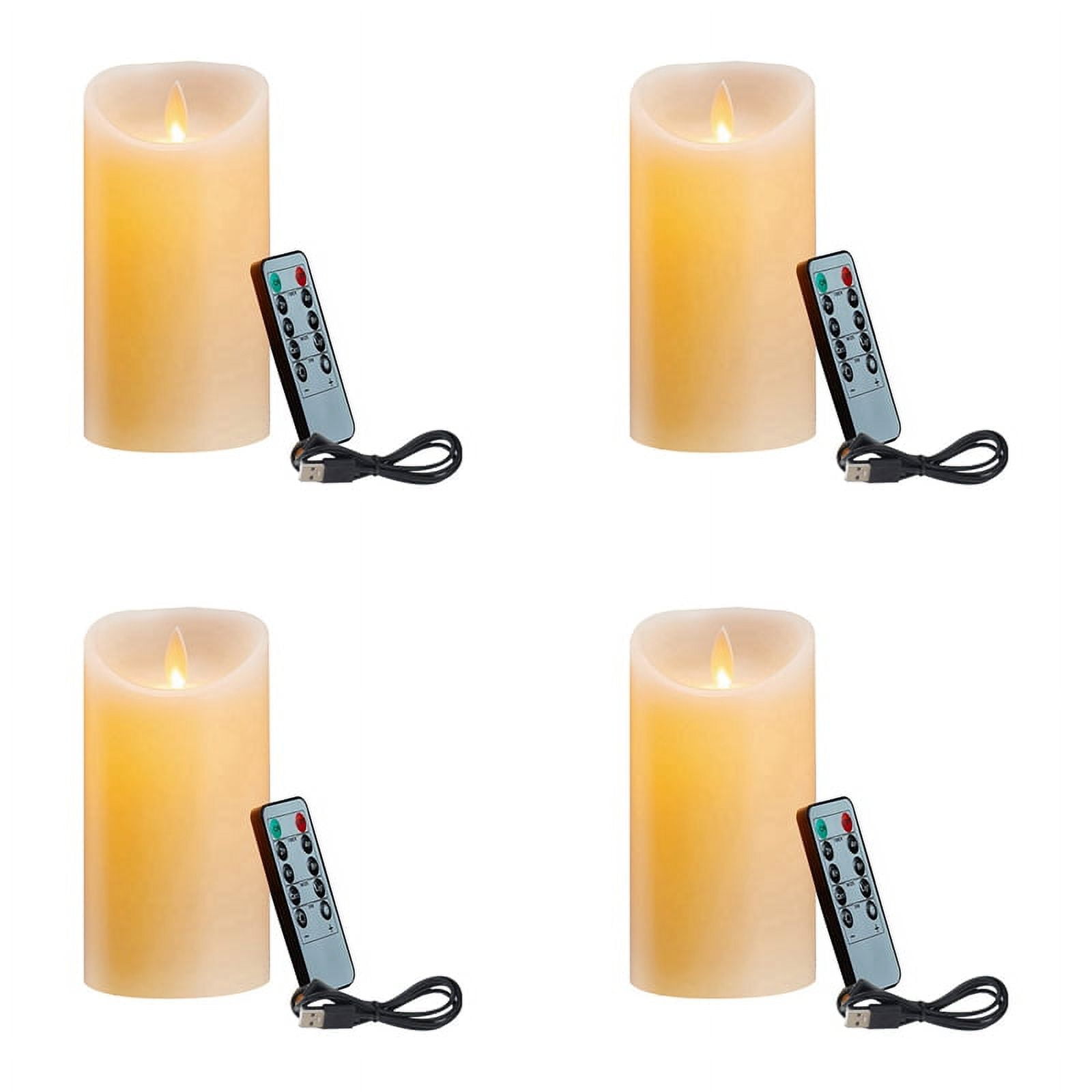 4X LED Candles, Flickering Flameless Candles, Rechargeable Candle, Real Wax Candles with Remote Control,12.5cm A