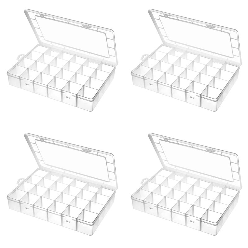 4X Large 24 Grids Plastic Organizer Box Adjustable Dividers,Clear Storage Box for Jewelry, Art DIY Crafts, Washi Tapes