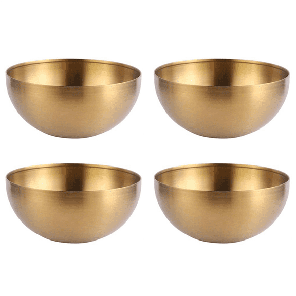 4X Large Capacity Stainless Steel Salad Bowls Korean Soup Rice Noodle Ramen Bowl Kitchen Food Container,Gold,20X9CM,4 x Salad bowl,Gold