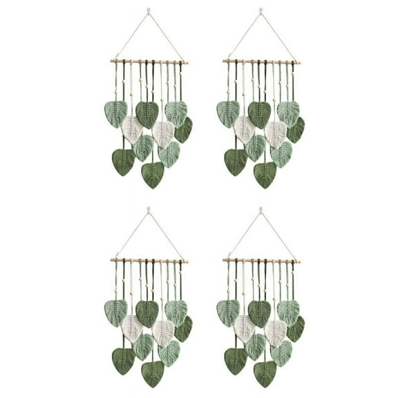 4X Leaf Macrame Wall Hanging Boho Room Home Decor Woven Aesthetic Wall Tapestry Home Room Wedding Decoration Green