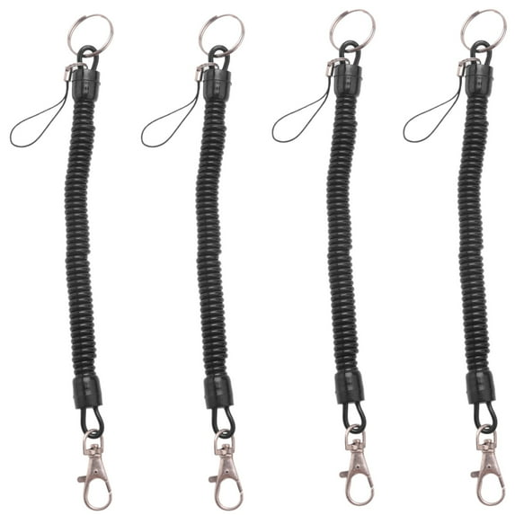 4X Lobster Clasp Black Spring Stretchy Coil Cord Strap Keychain Key Chain Rope