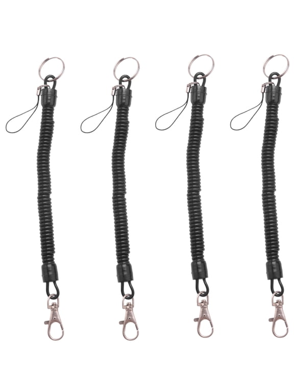 4X Lobster Clasp Black Spring Stretchy Coil Cord Strap Keychain Key Chain Rope