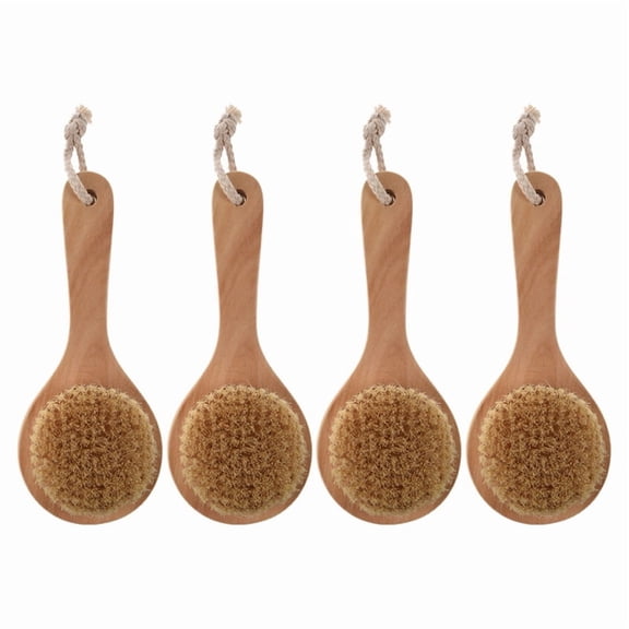4X Long-Handled Bristle Detox Wooden Handle Body Brush Skin Brush,4 x brush 4 x rope,wood color