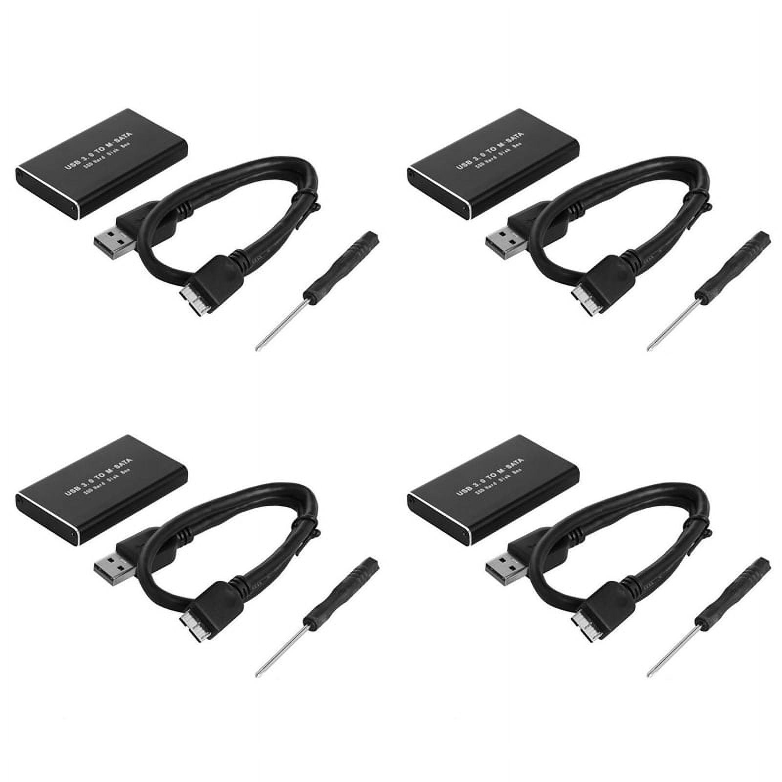 4X MSATA to USB 3.0 SSD Enclosure External Hard Drive Disk Box Storage Case Adapter for 30X50mm 30X30mm MSATA SSD Aluminum alloy Black,4 x SSD Box 4 x USB3.0 Cable 4 x Screwdriver 8 x Screw