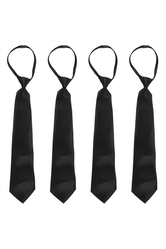 4X Men Solid Black Polyester Zip Up Necktie Smooth Zipper Tie