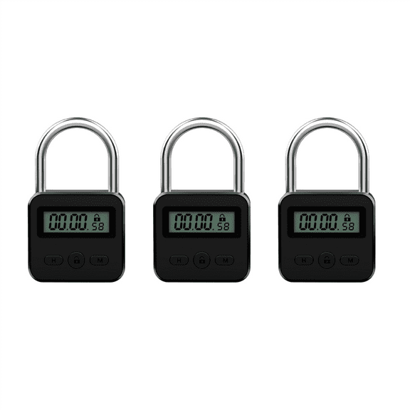 4X Metal Lock LCD Display Multi-Function Electronic Time 99 Hours Max Timing USB Rechargeable Padlock,Black