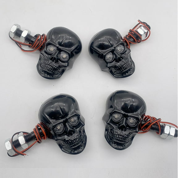 4X Motorcycle LED Skull Turn Signal Lights For Harley Cafe Racer Bobber Chopper