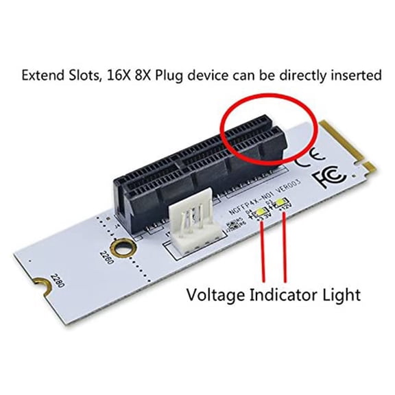4X NGFF M.2 to PCI-E 4X Riser Card M2 Key M to PCIe X4 Adapter with LED Voltage Indicator for ETH Mining,4 x M.2 to PCIe 4X Card 4 x Screwdriver 4 x Power Cable,White